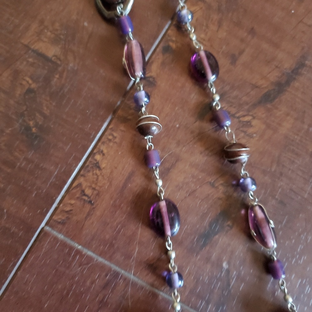 Long silver and purple necklace
